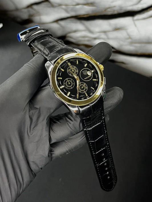 True Worth Original Chronograph Leather Strap Watch - Black